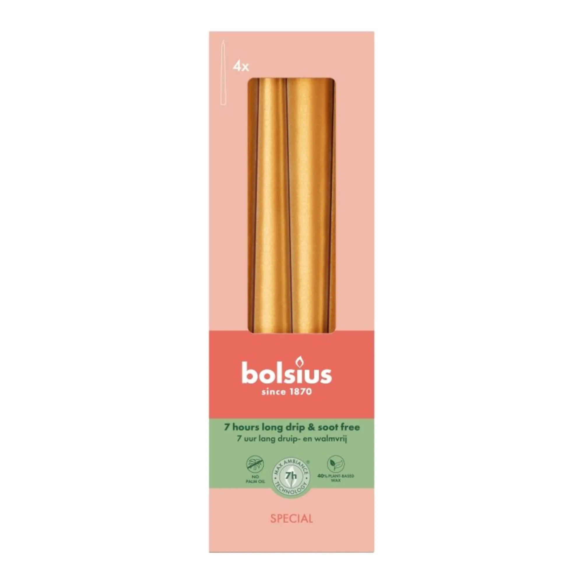 Bolsius Gotische Kaarsen Metallic Golden Orange Ø24x245mm 7 uur (24x)