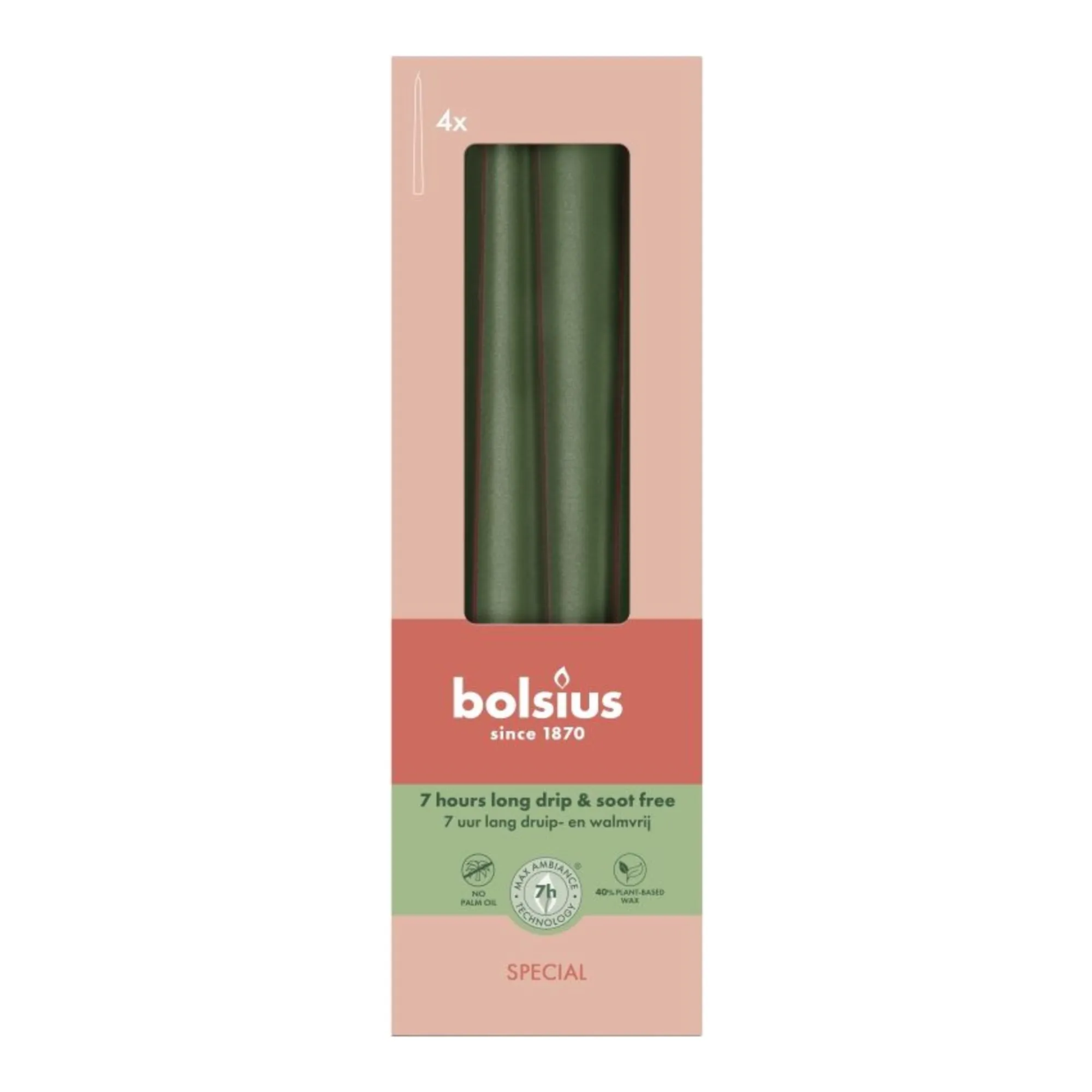 Bolsius Gotische Kaarsen Metallic Green Ø24x245 mm 7 uur (8x 4 stuks)
