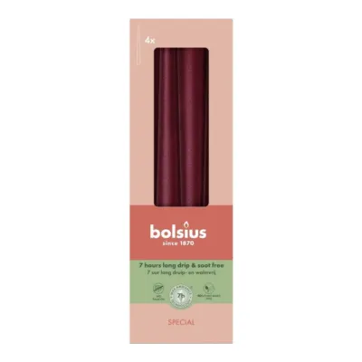 Bolsius Gotische Kaarsen Metallic Red Ø24x245 mm 7 uur (8x 4 stuks)
