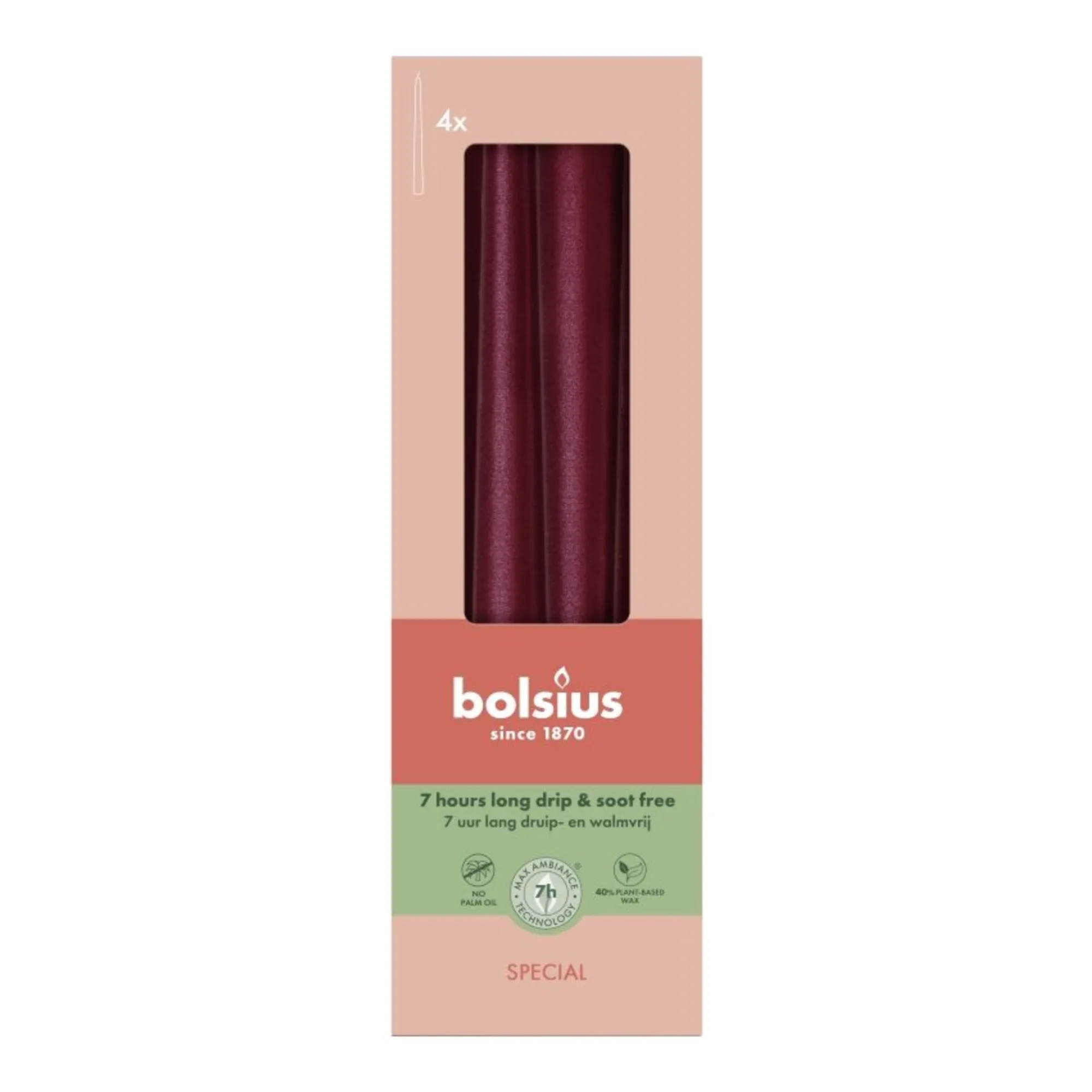 Bolsius Gotische Kaarsen Metallic Red Ø24x245 mm 7 uur (8x 4 stuks)