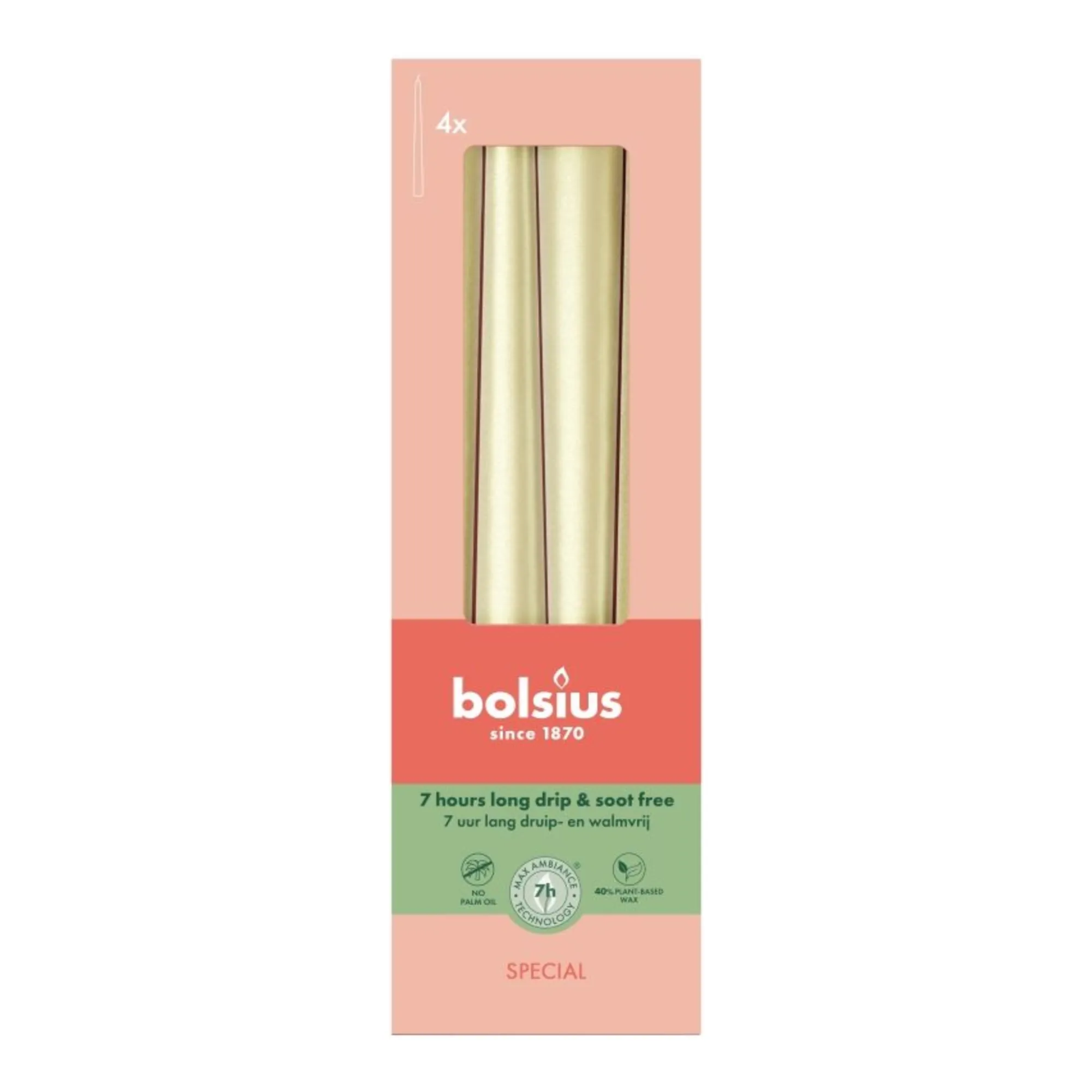 Bolsius Gotische Kaarsen Metallic White Silver Ø24x245 mm 7 uur (8x 4 stuks)