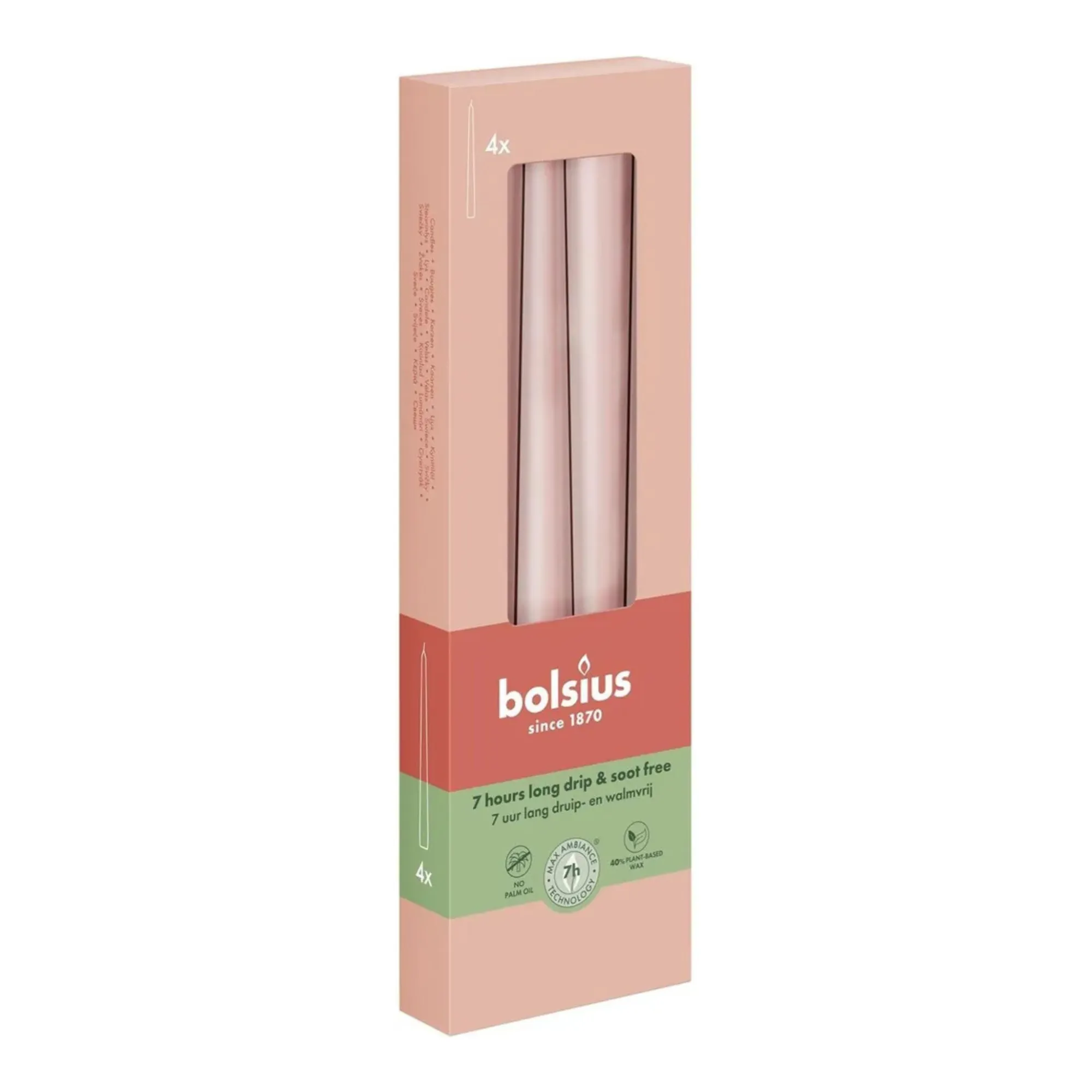 Bolsius Gotische Kaarsen Misty Pink Ø24x245 mm 7 uur (8x 4 stuks)