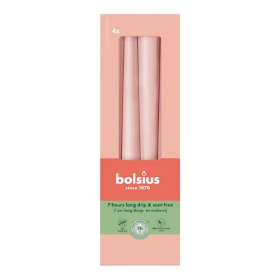 Bolsius Gotische Kaarsen Misty Pink Ø24x245 mm 7 uur (8x 4 stuks)