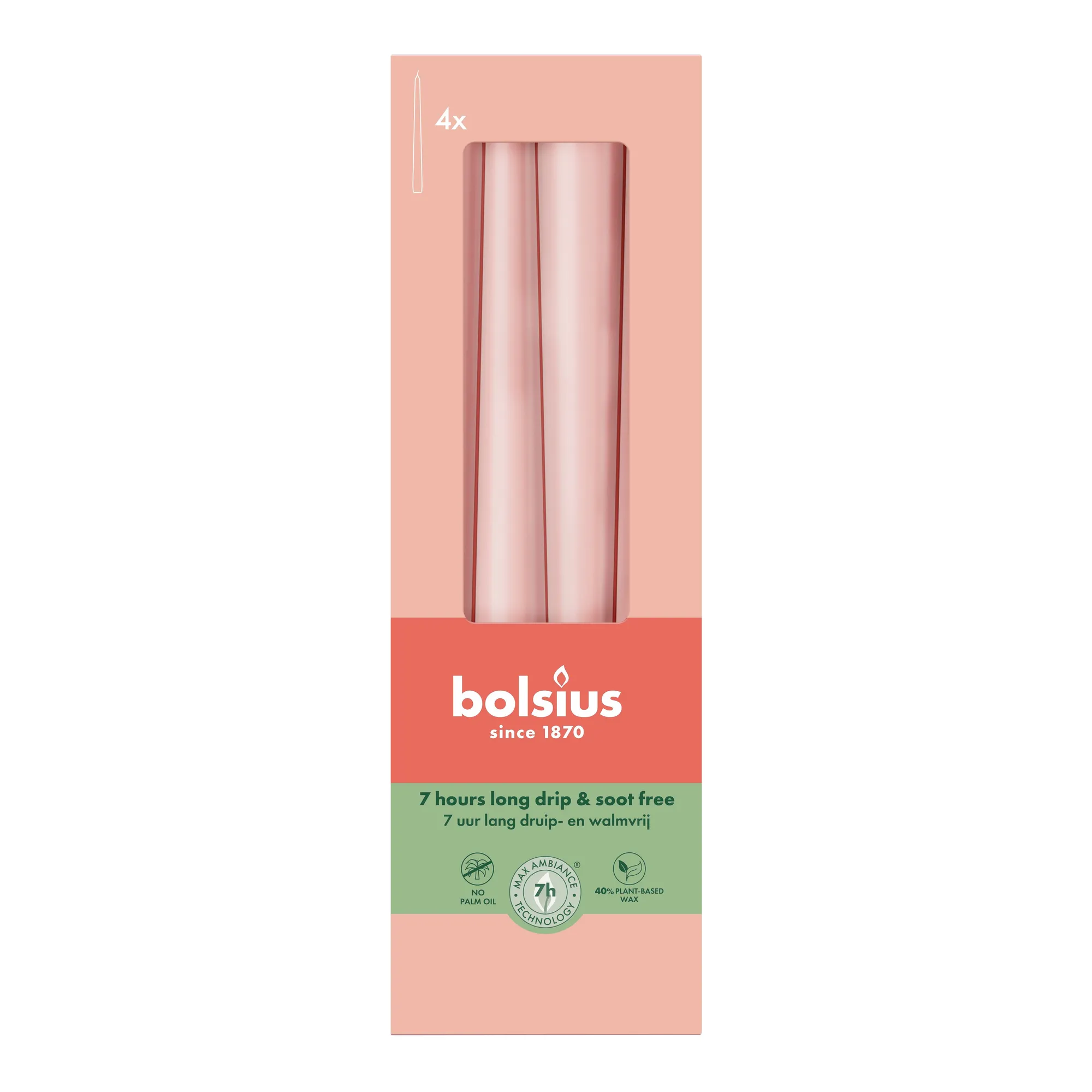 Bolsius Gotische Kaarsen Misty Pink Ø24x245 mm 7 uur (8x 4 stuks)