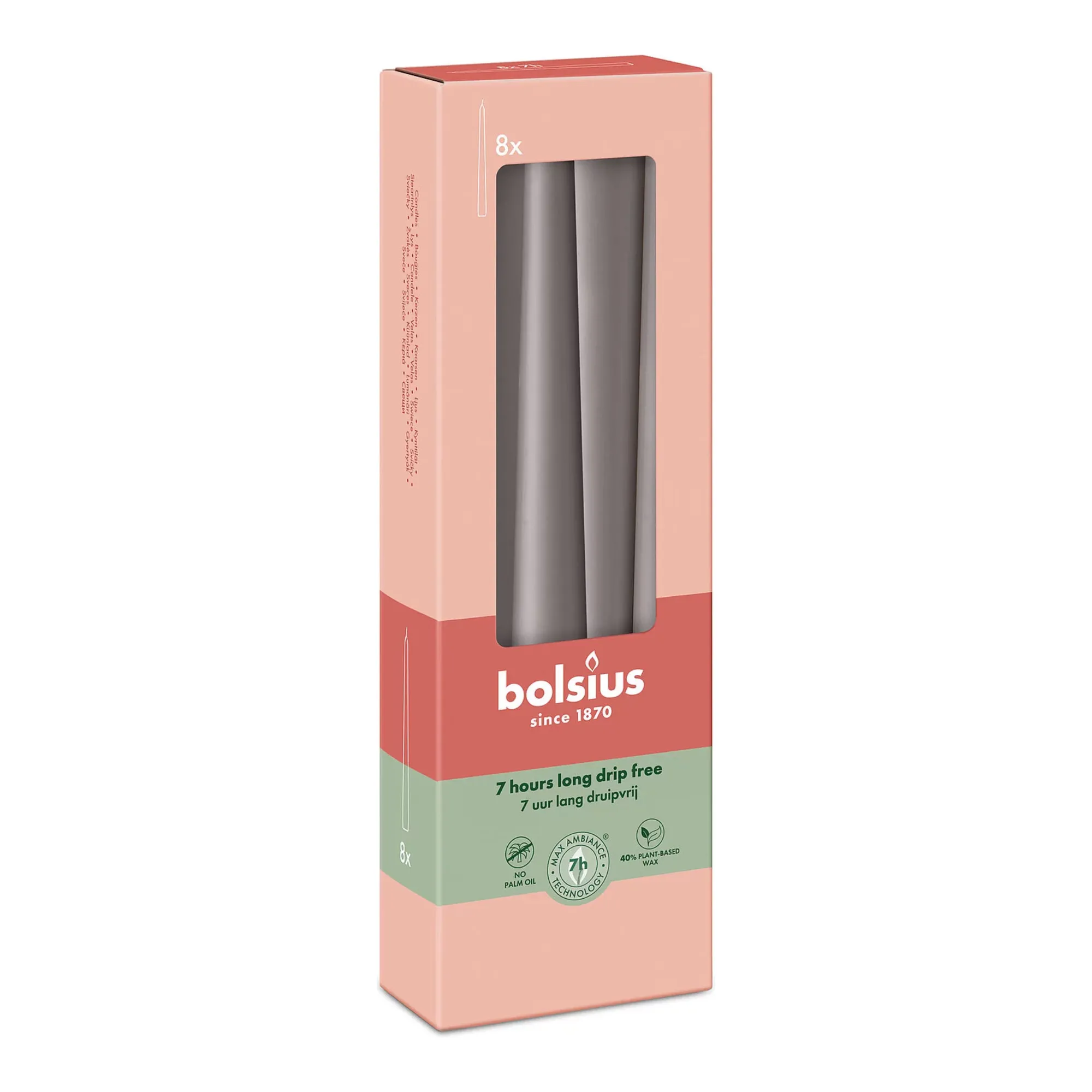 Bolsius Gotische Kaarsen Stormy Grey Ø24x245 mm 7 uur (8x 4 stuks)