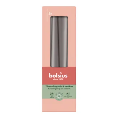 Bolsius Gotische Kaarsen Stormy Grey Ø24x245 mm 7 uur (8x 4 stuks)