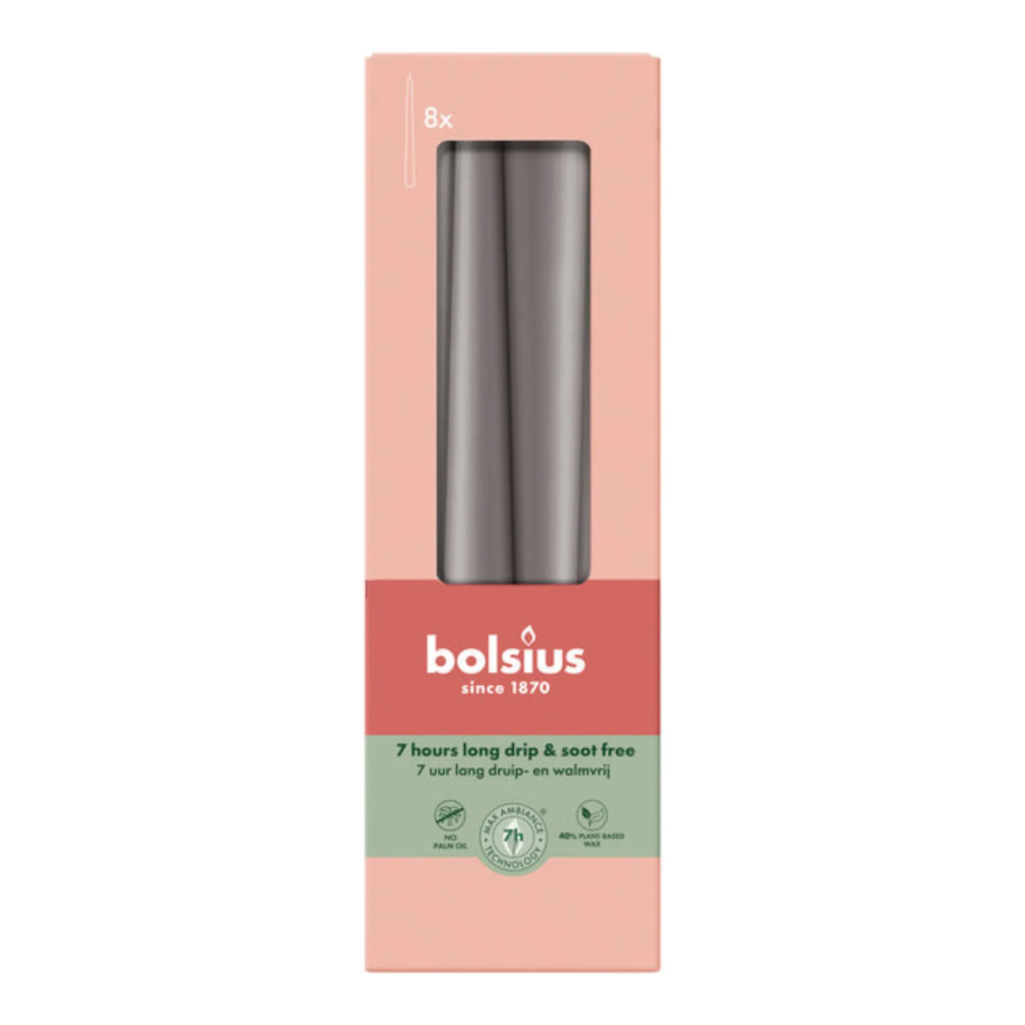 Bolsius Gotische Kaarsen Stormy Grey Ø24x245 mm 7 uur (8x 4 stuks)