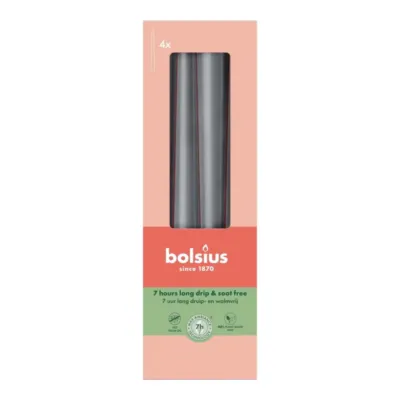 Bolsius Gotische Kaarsen Stormy Grey Ø24x245 mm 7 uur (8x 4 stuks)
