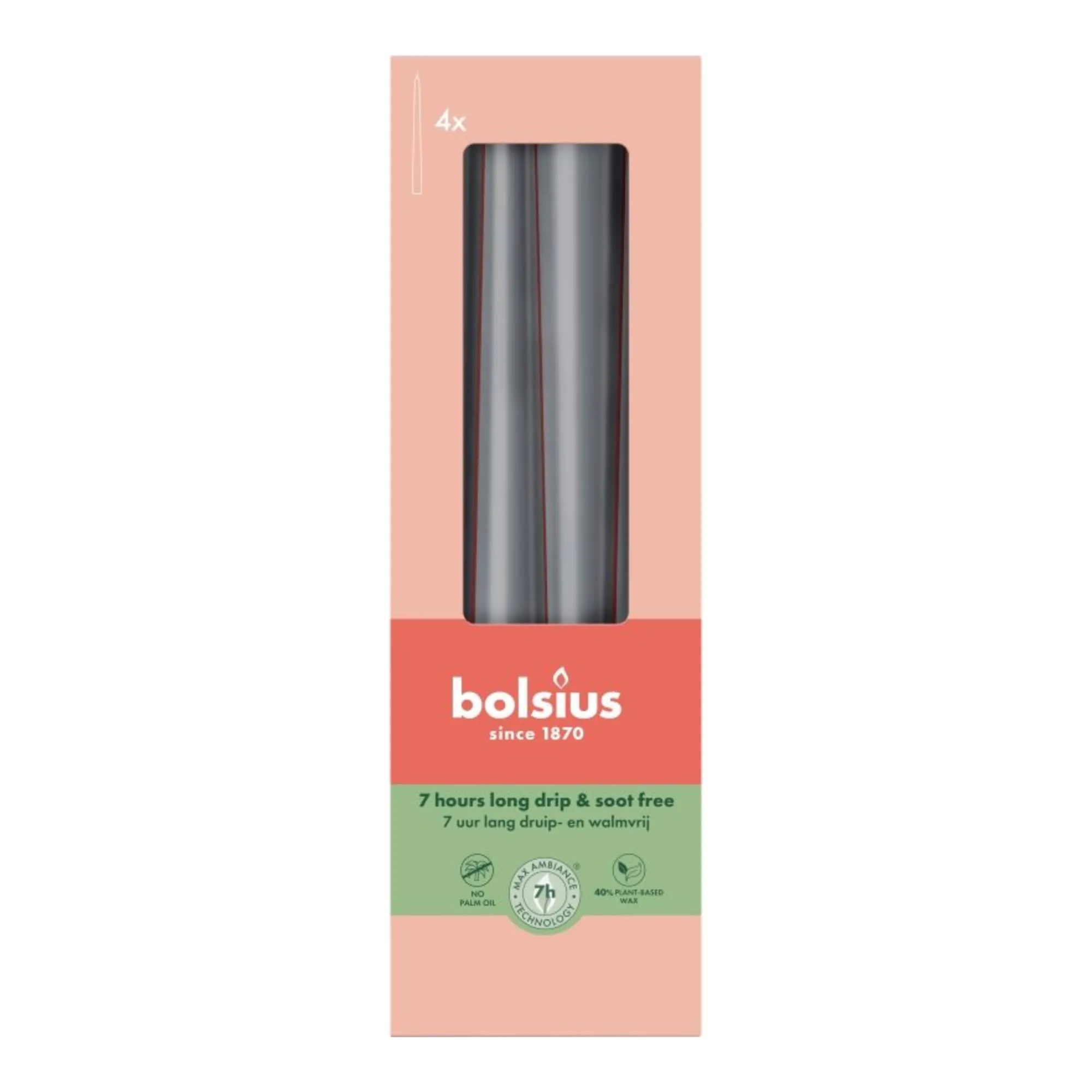 Bolsius Gotische Kaarsen Stormy Grey Ø24x245 mm 7 uur (8x 4 stuks)