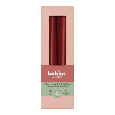 Bolsius Gotische Kaarsen Velvet Red Ø24x245 mm 7 uur (8x 4 stuks)