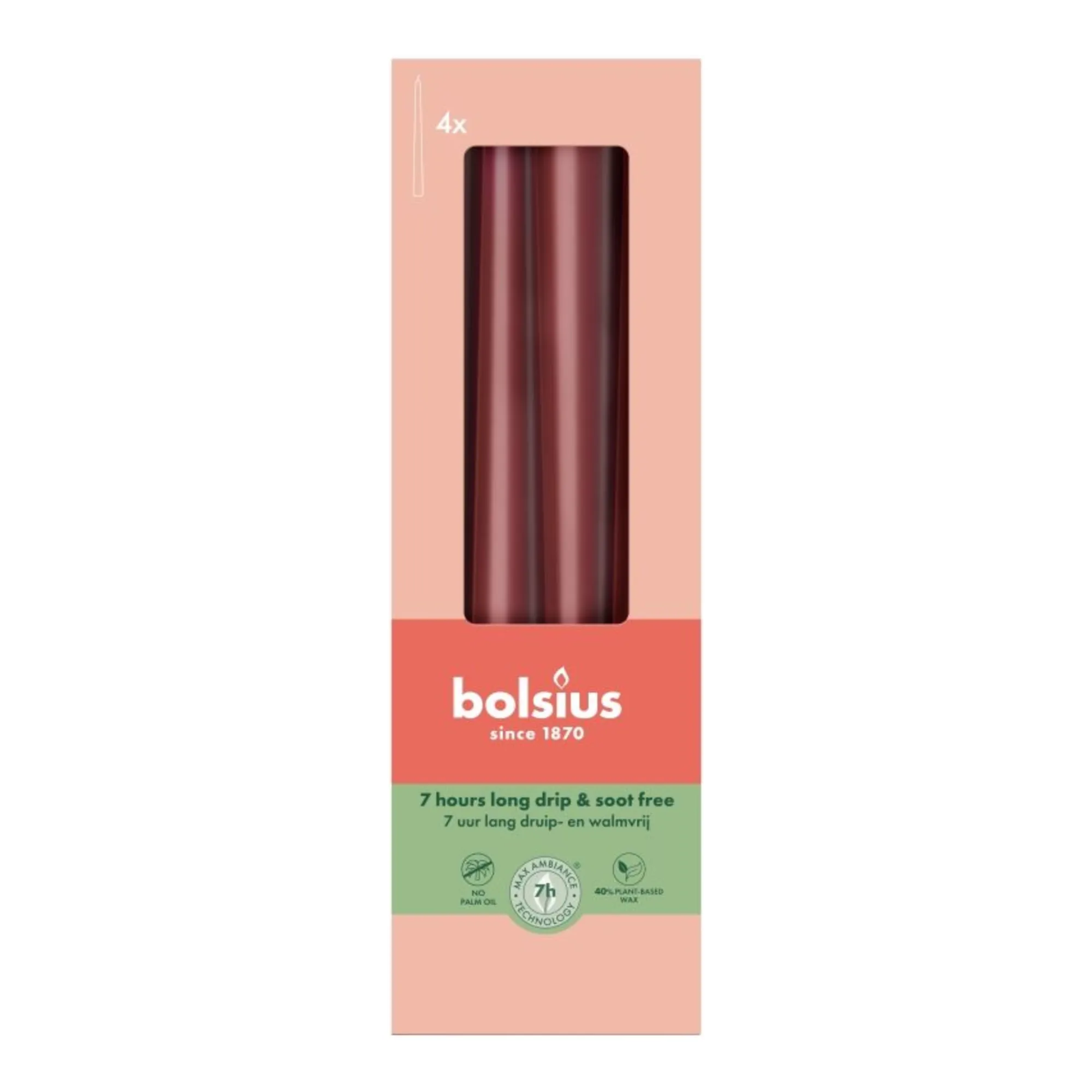 Bolsius Gotische Kaarsen Velvet Red Ø24x245 mm 7 uur (8x 4 stuks)