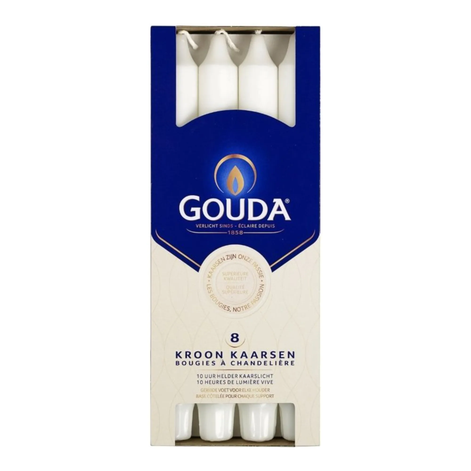 Bolsius Kroonkaarsen Satin White Ø24x240 mm 10 uur (6x 8 stuks)