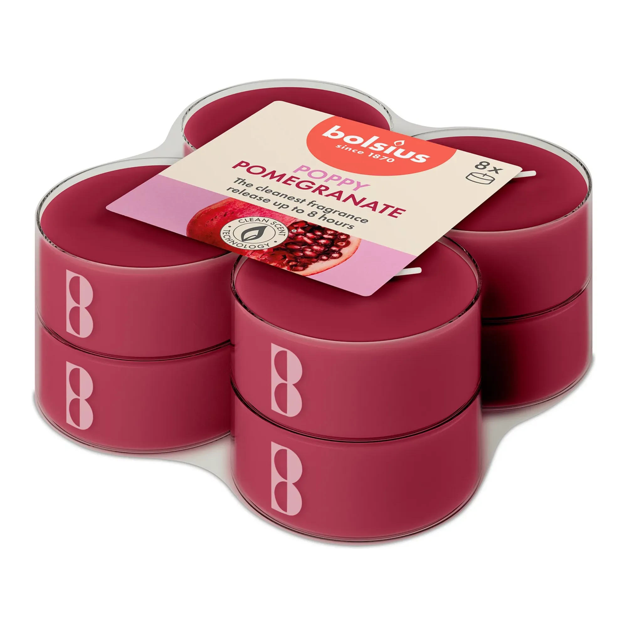Bolsius Maxilichten True Scents Pomegranate Ø58x24 mm 8 uur (6x 8 stuks)