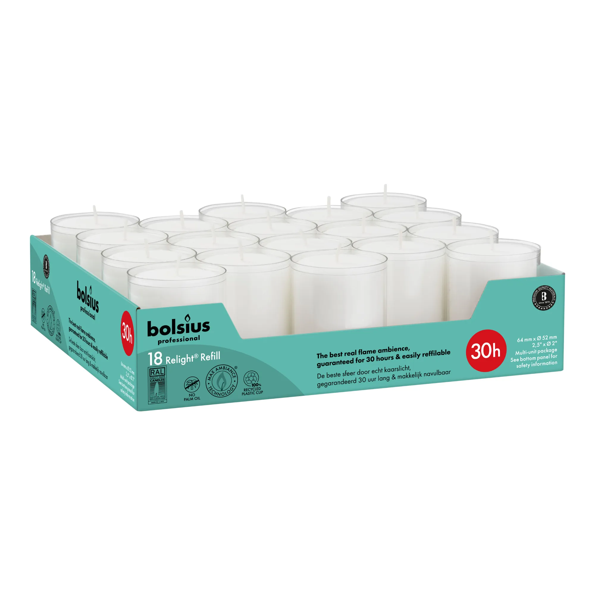 Bolsius Prof Relight Navullingen Transparant Ø52x64mm 30 uur (72x)