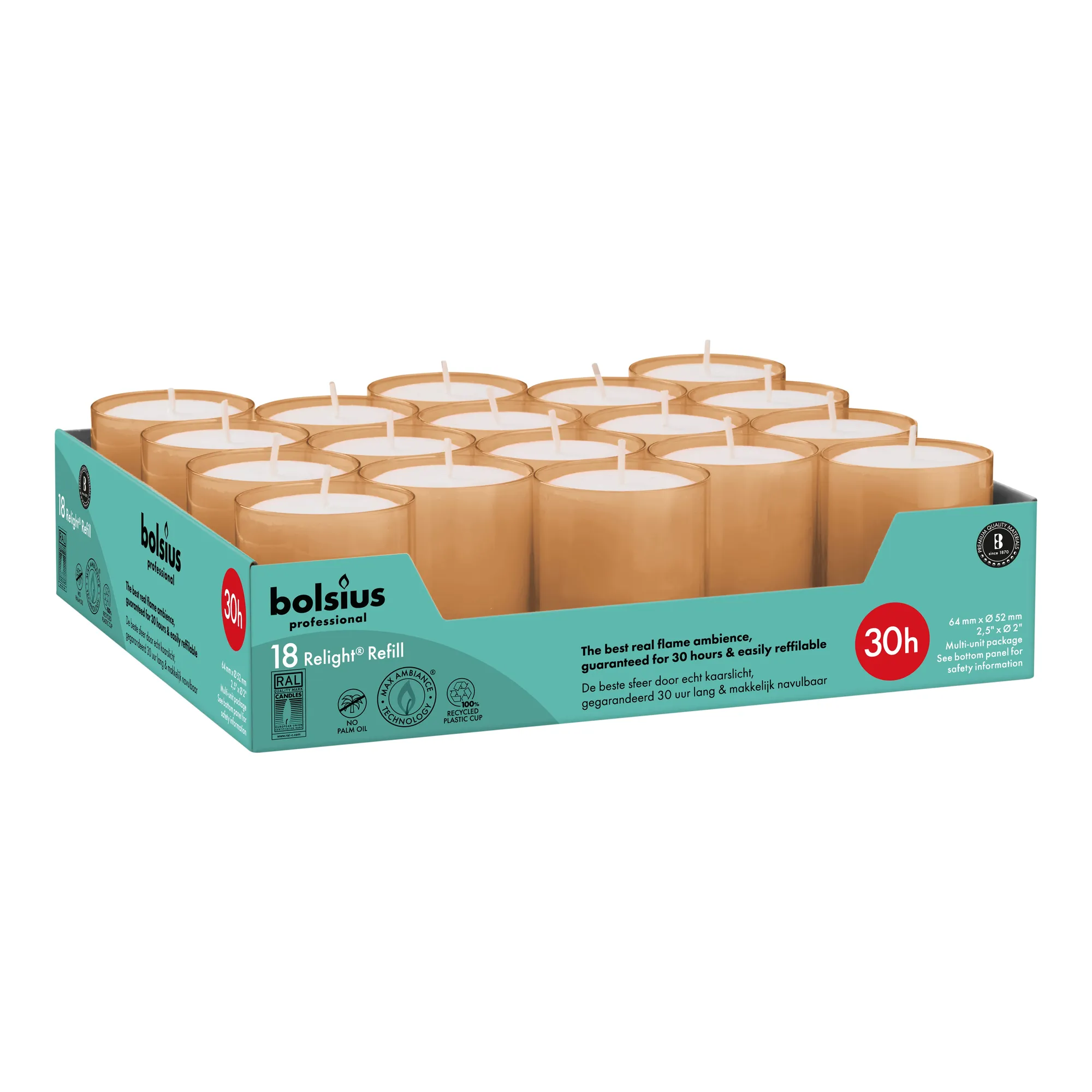 Bolsius Professional Relight Navullingen Zacht Roze Ø52x64mm 30 uur (72x)