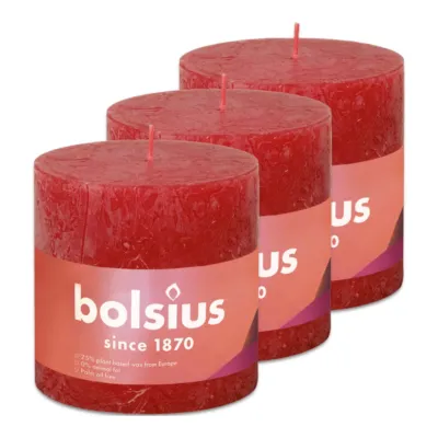 Bolsius Rustiek Stompkaars Delicate Red Ø100x100 mm 62 uur (3 stuks)