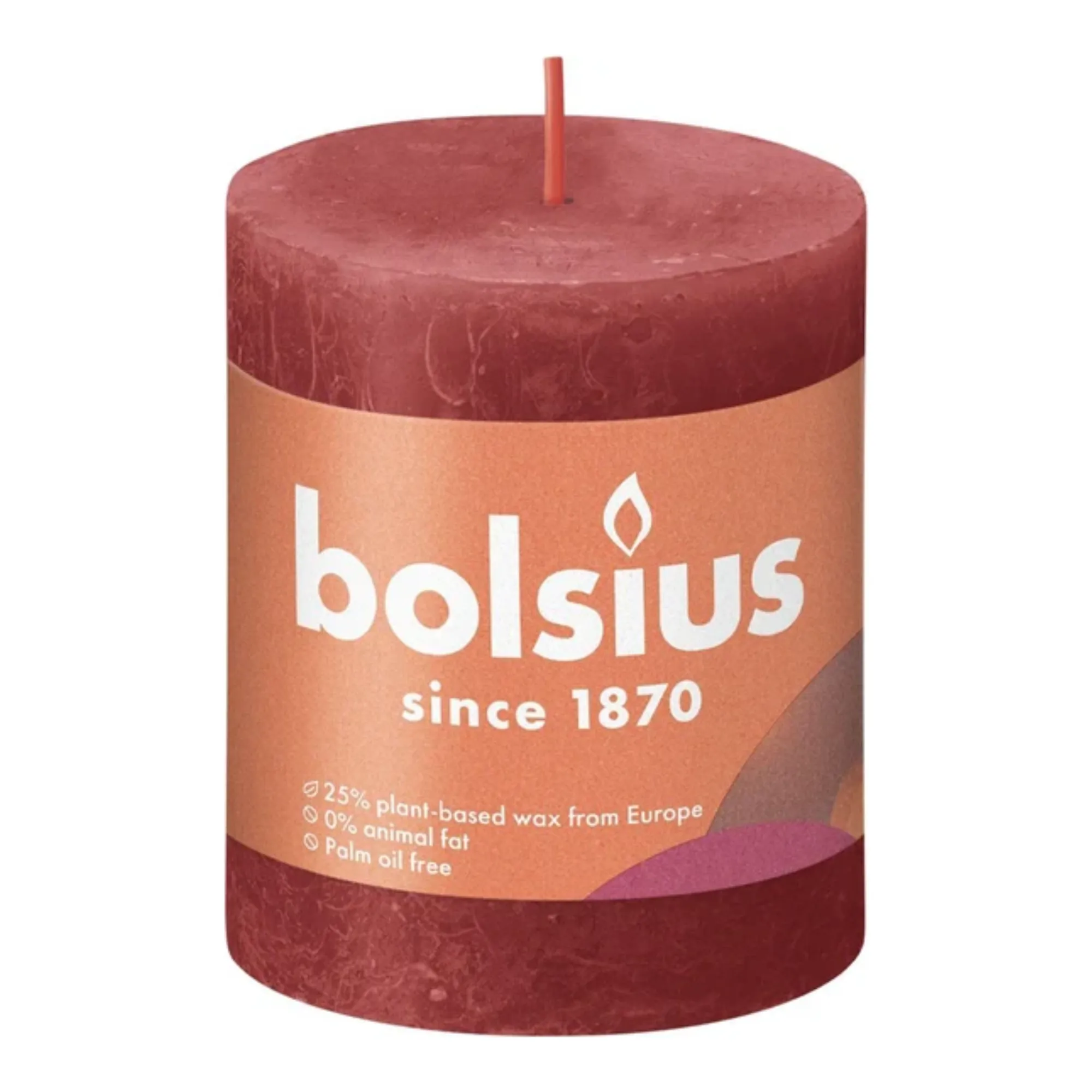 Bolsius Rustiek Stompkaars Delicate Red Ø68x80 mm 30 uur (4 stuks)