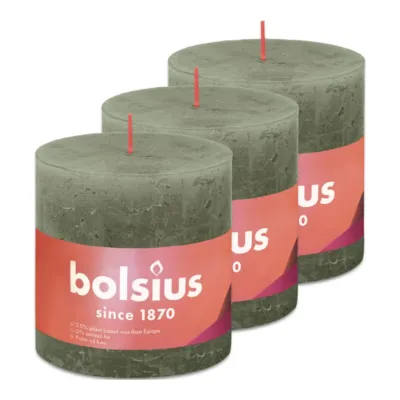 Bolsius Rustiek Stompkaars Fresh Olive Ø100x100 mm 62 uur (3 stuks)