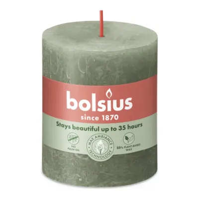 Bolsius Rustiek Stompkaars Fresh Olive Ø68x80 mm 30 uur (4 stuks)