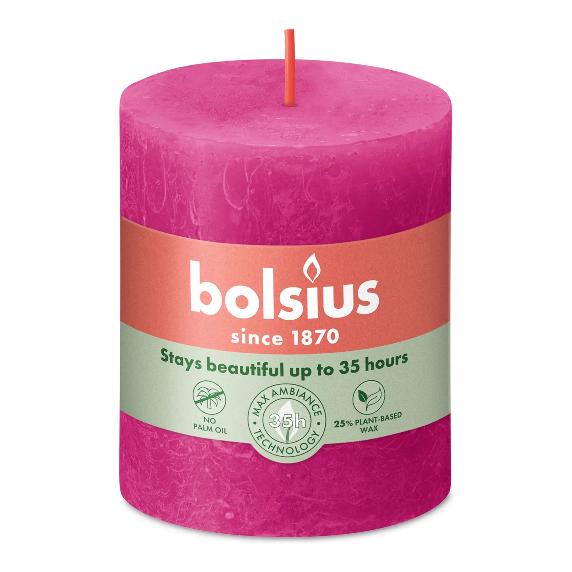 Bolsius Rustiek Stompkaars Fuchsia Ø68x80 mm 30 uur (4 stuks)