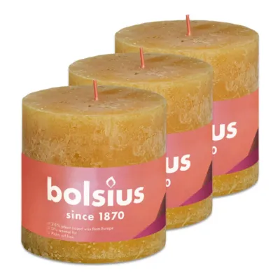 Bolsius Rustiek Stompkaars Honey Yellow Ø100x100 mm 62 uur (3 stuks)