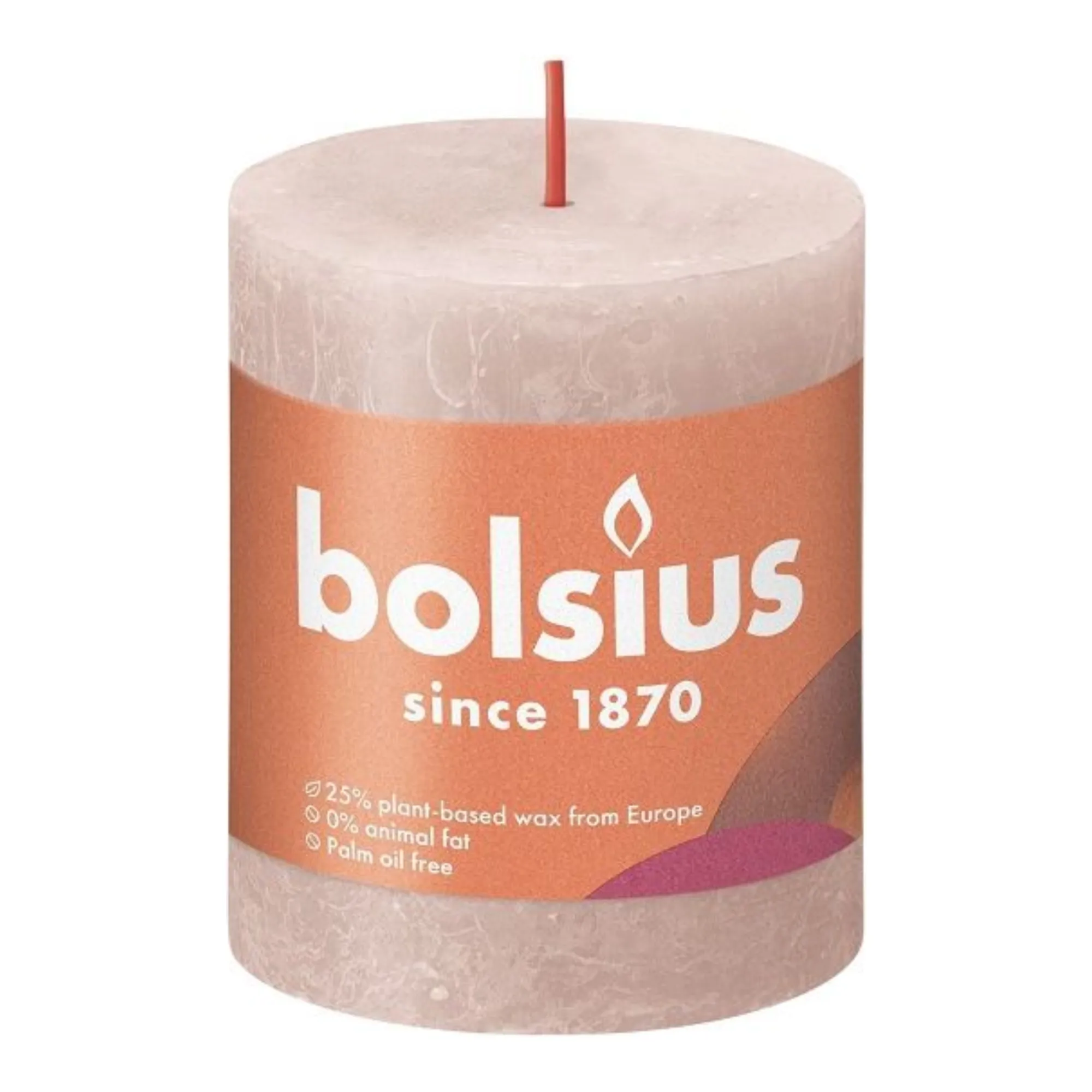 Bolsius Rustiek Stompkaars Misty Pink Ø68x80 mm 30 uur (4 stuks)