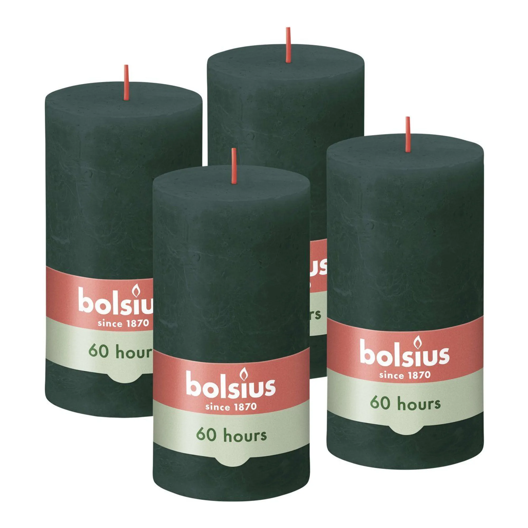 Bolsius Rustiek Stompkaars Pine Green Ø68x130 mm 60 uur (4 stuks)