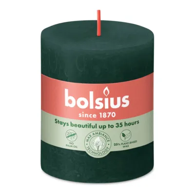 Bolsius Rustiek Stompkaars Pine Green Ø68x80 mm 30 uur (4 stuks)