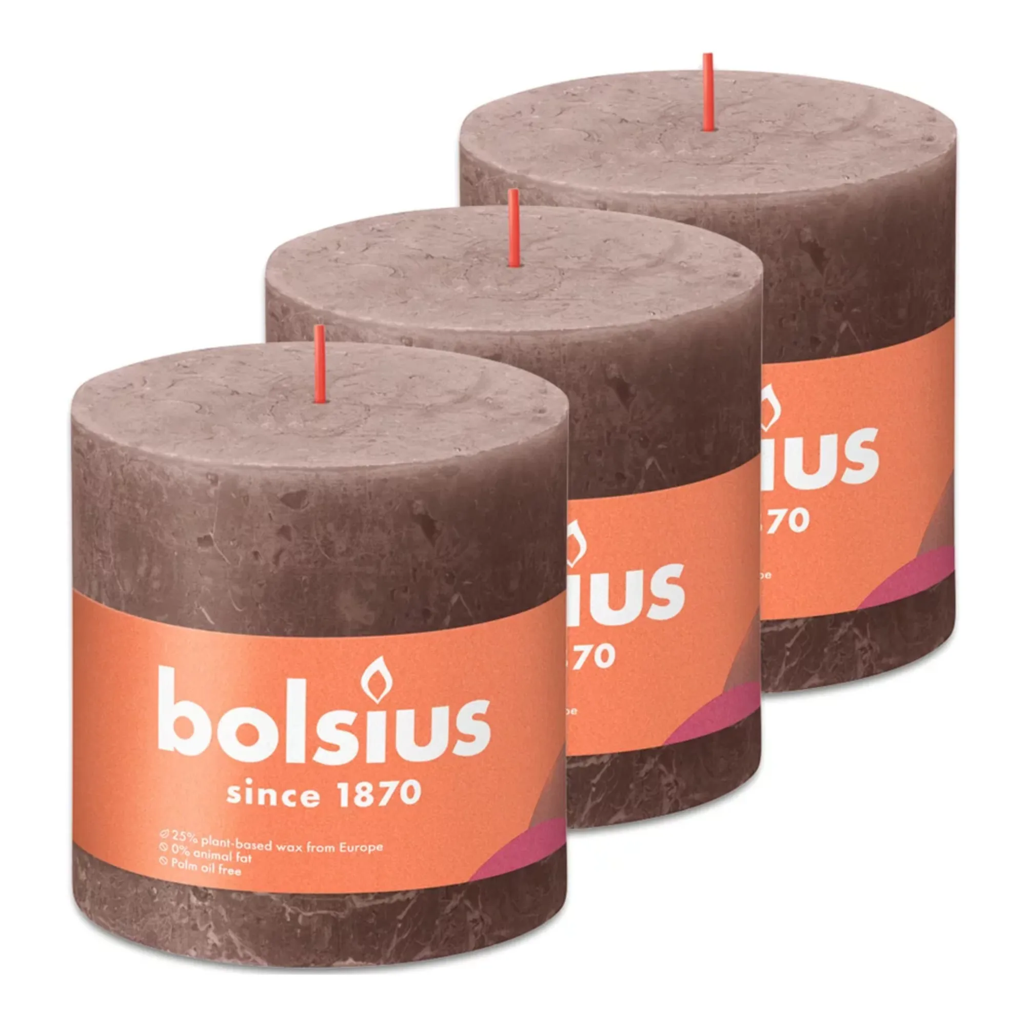 Bolsius Rustiek Stompkaars Rustic Taupe Ø100x100 mm 62 uur (3 stuks)