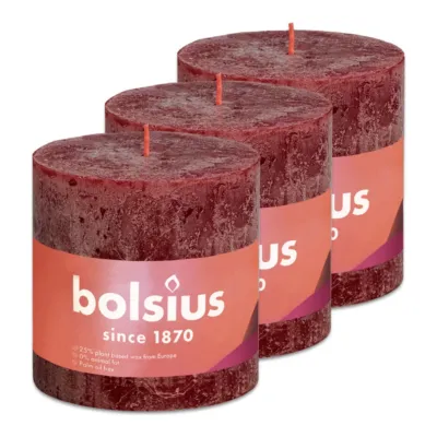 Bolsius Rustiek Stompkaars Velvet Red Ø100x100 mm 62 uur (3 stuks)