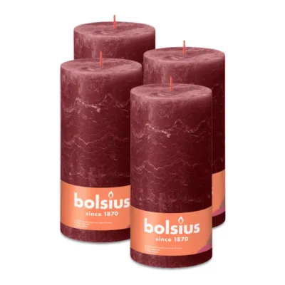 Bolsius Rustiek Stompkaars Velvet Red Ø100x200 mm 125 uur (4 stuks)