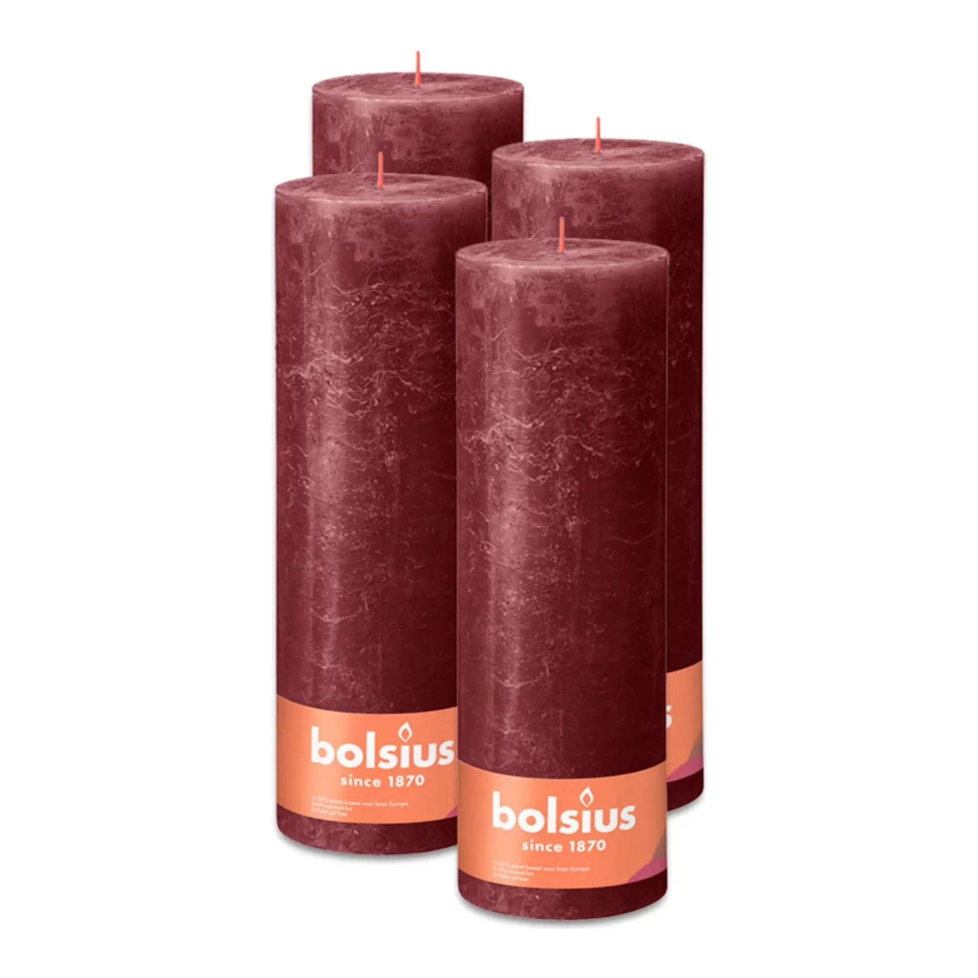 Bolsius Rustiek Stompkaars Velvet Red Ø100x300 mm 200 uur (4 stuks)