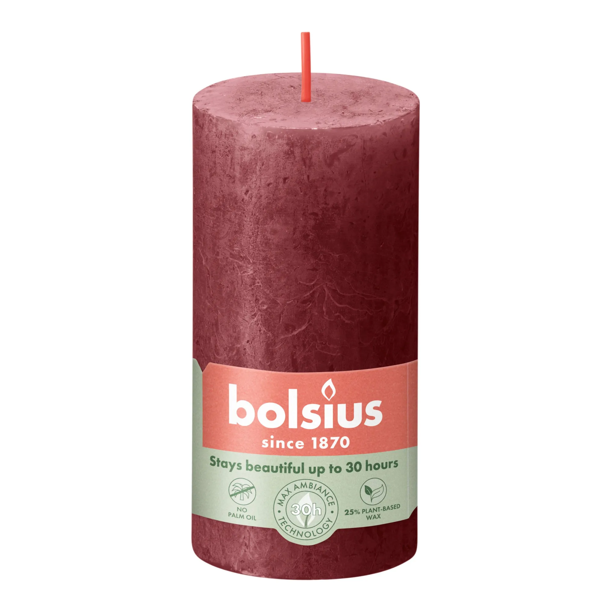 Bolsius Rustiek Stompkaars Velvet Red Ø50x100 mm 30 uur (8 stuks)