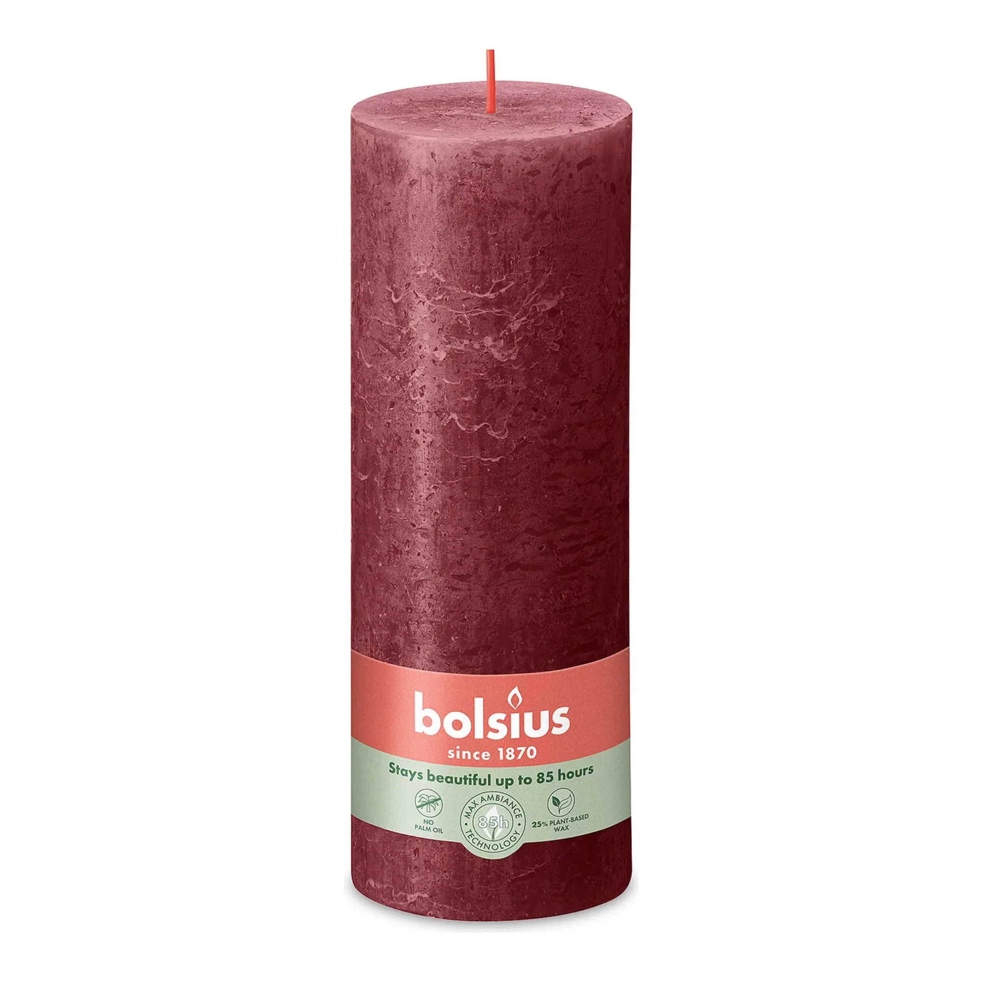 Bolsius Rustiek Stompkaars Velvet Red Ø68x190 mm 85 uur (4 stuks)