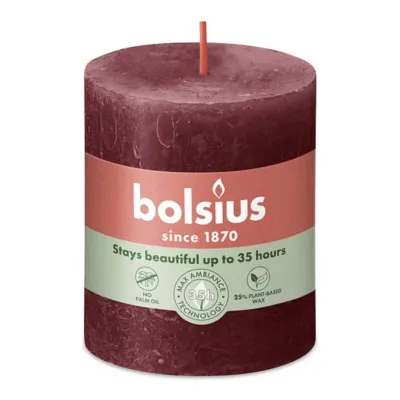 Bolsius Rustiek Stompkaars Velvet Red Ø68x80 mm 30 uur (4 stuks)