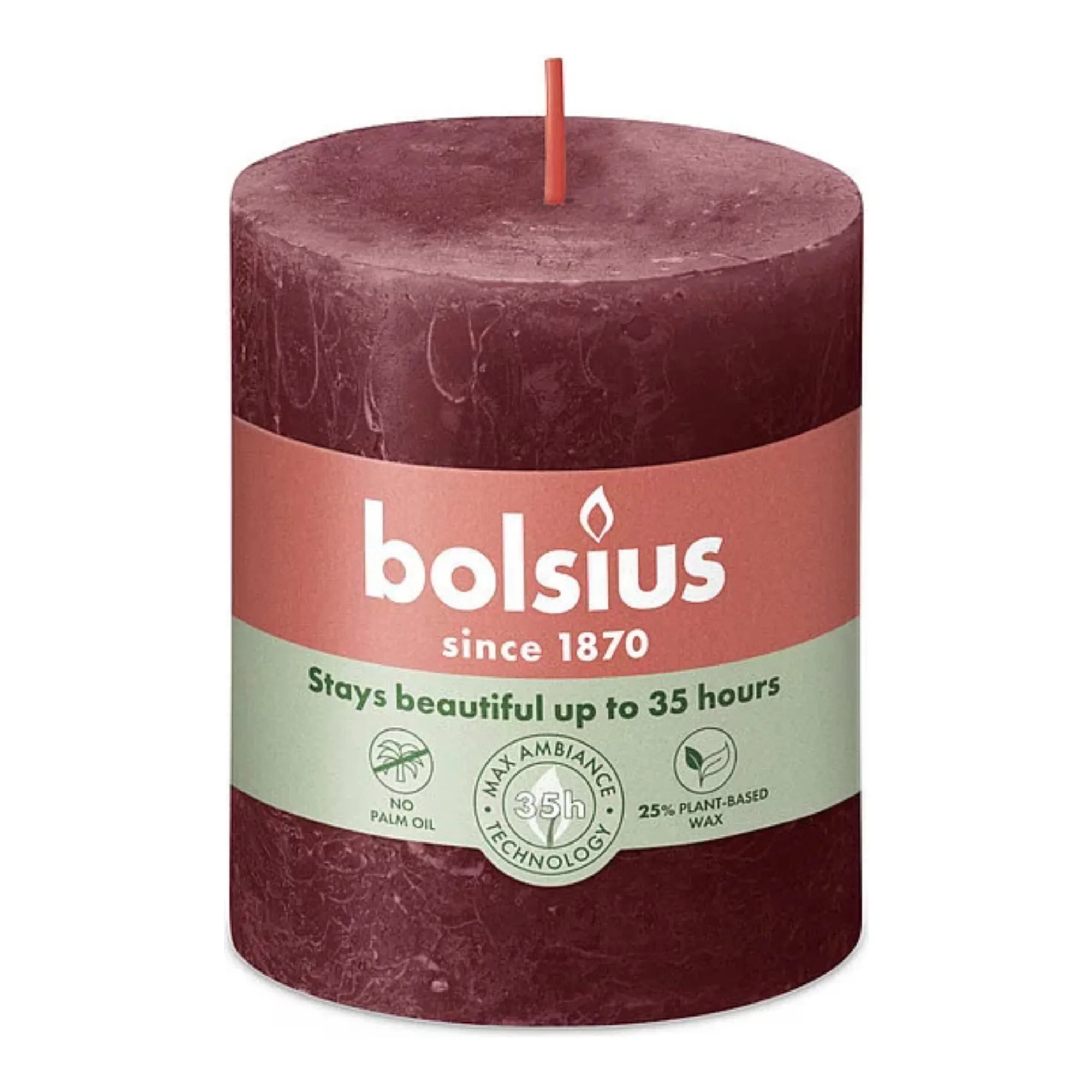 Bolsius Rustiek Stompkaars Velvet Red Ø68x80 mm 30 uur (4 stuks)