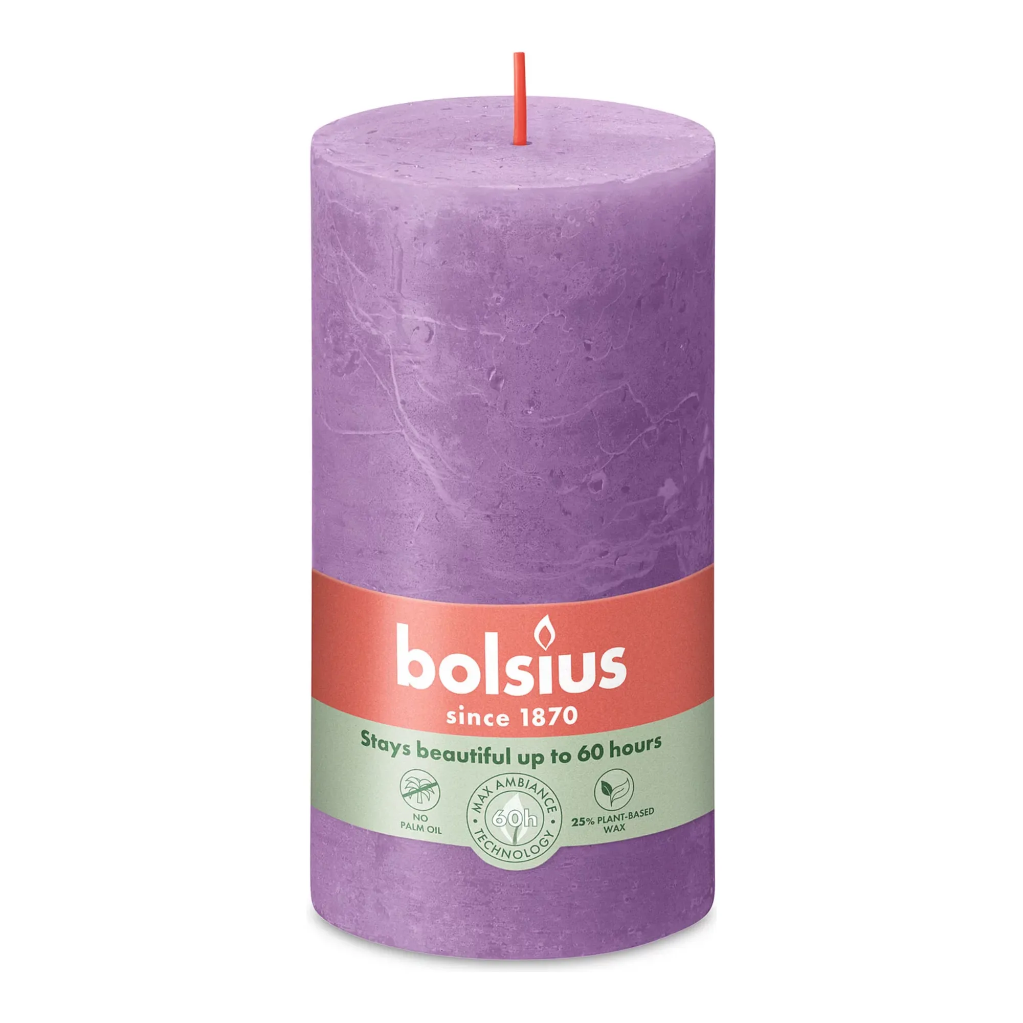 Bolsius Rustiek Stompkaars Vibrant Violet Ø68x130 mm 60 uur (4 stuks)