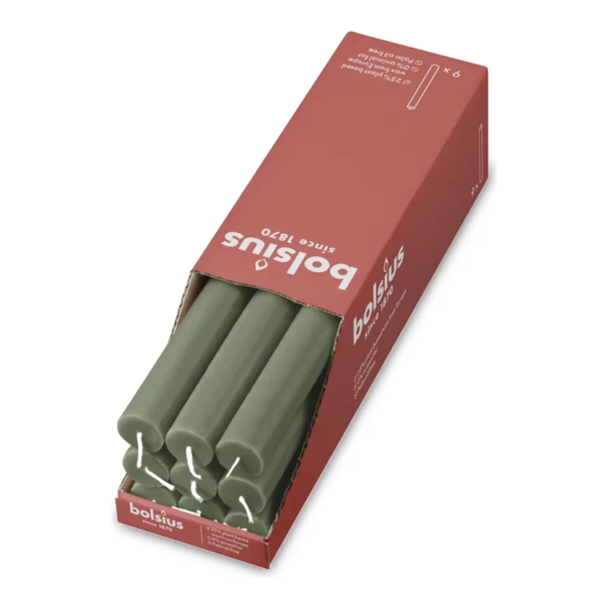 Bolsius Rustiek Tafelkaars Fresh Olive Ø23x270 mm 13 uur (9 stuks)