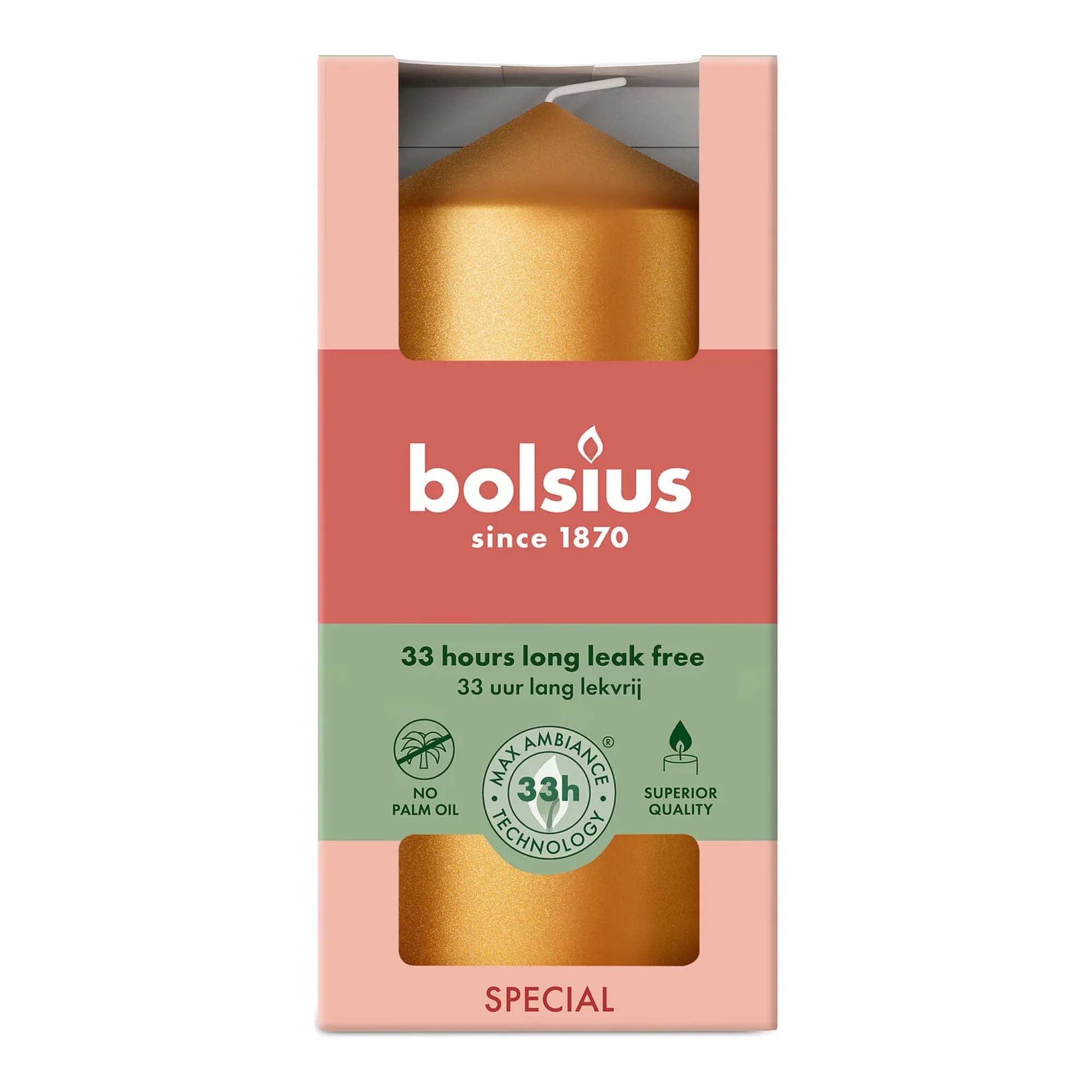 Bolsius Stompkaars Metallic Golden Orange Ø58x120 mm 33 uur (6 stuks)
