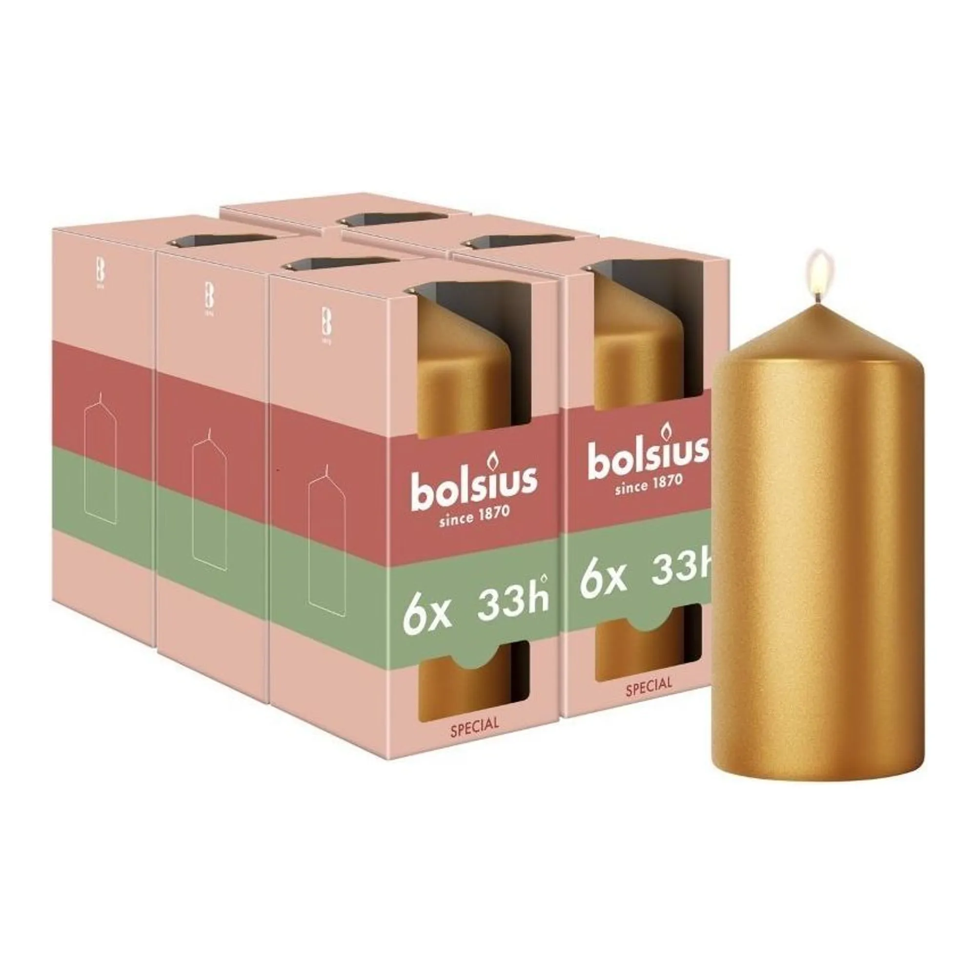Bolsius Stompkaars Metallic Golden Orange Ø58x120 mm 33 uur (6 stuks)