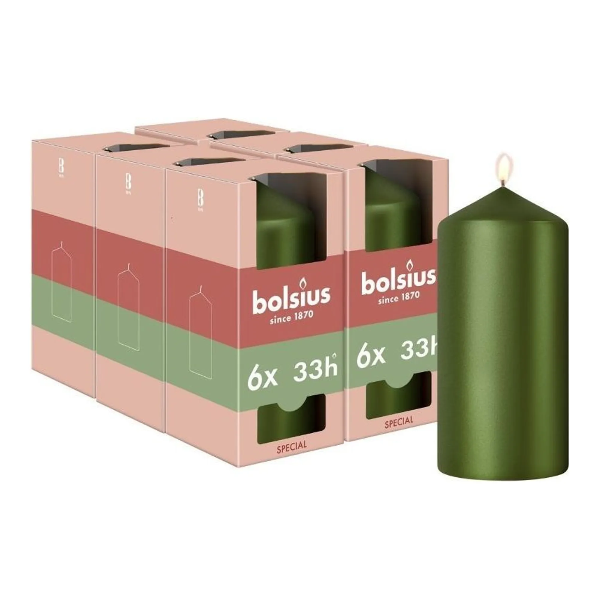 Bolsius Stompkaars Metallic Green Ø58x120 mm 33 uur (6 stuks)