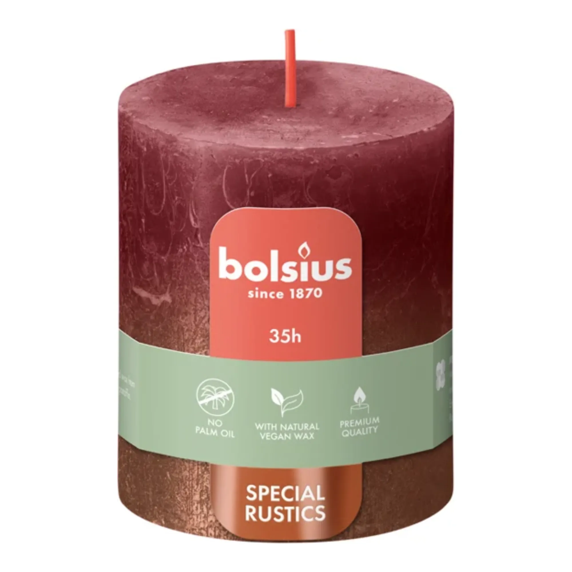 Bolsius Stompkaars Velvet Red + Copper Ø68x80 mm 35 uur (4 stuks)