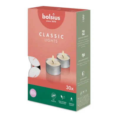 Bolsius Theelichten Wit Ø38x24 mm 8 uur (6x 30 stuks)