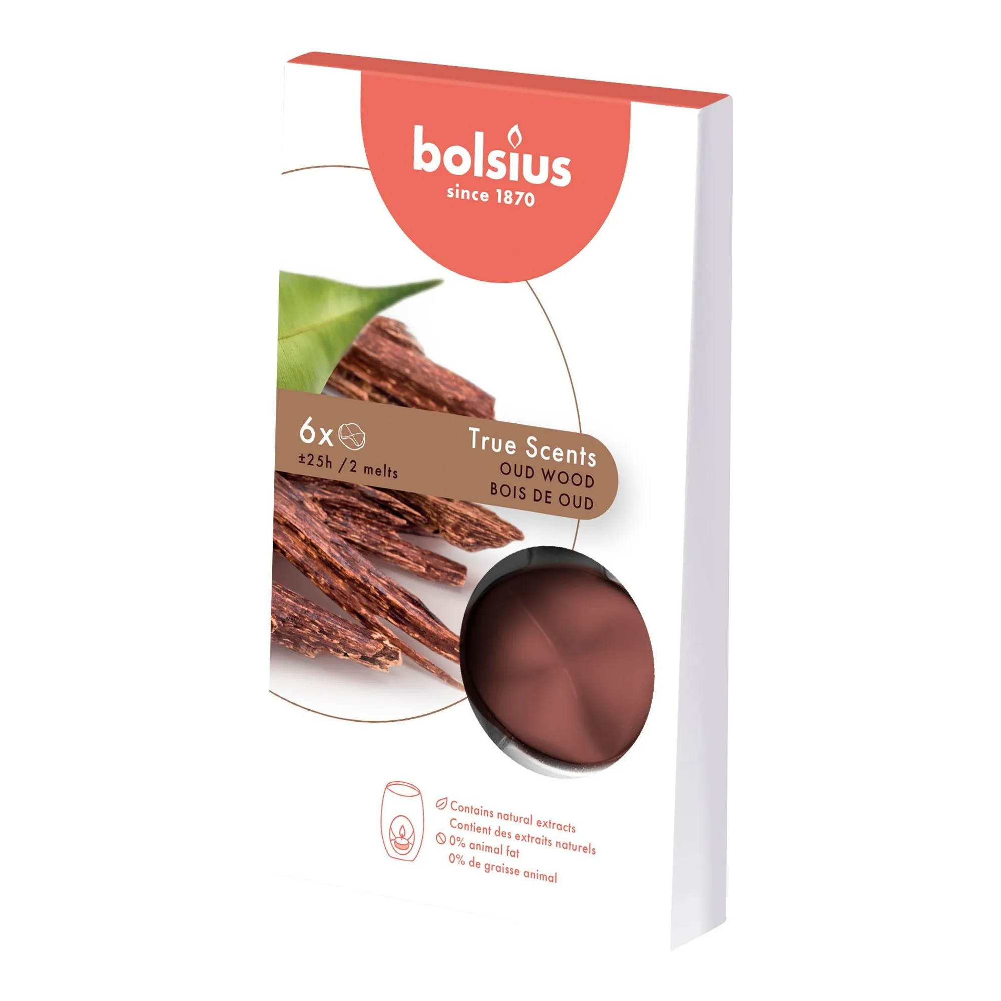 Bolsius Wax Melts Pack True Scents Oud Wood 25 uur (8x 6 stuks)