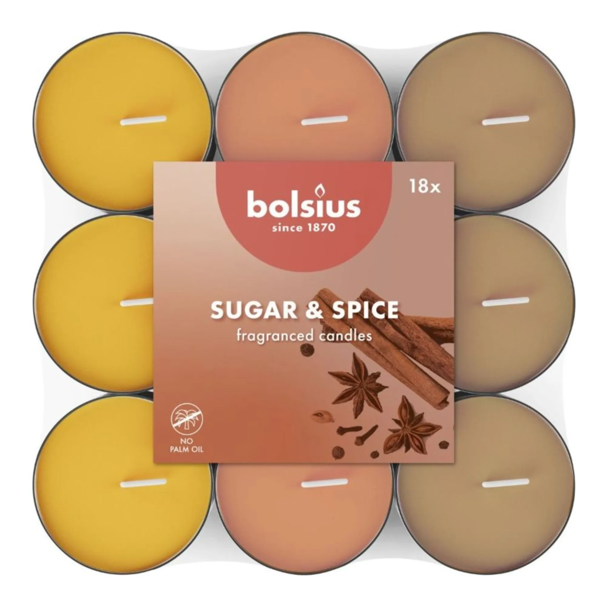 Bolsius Geurlichten Sugar & Spice (8x 18 stuks)