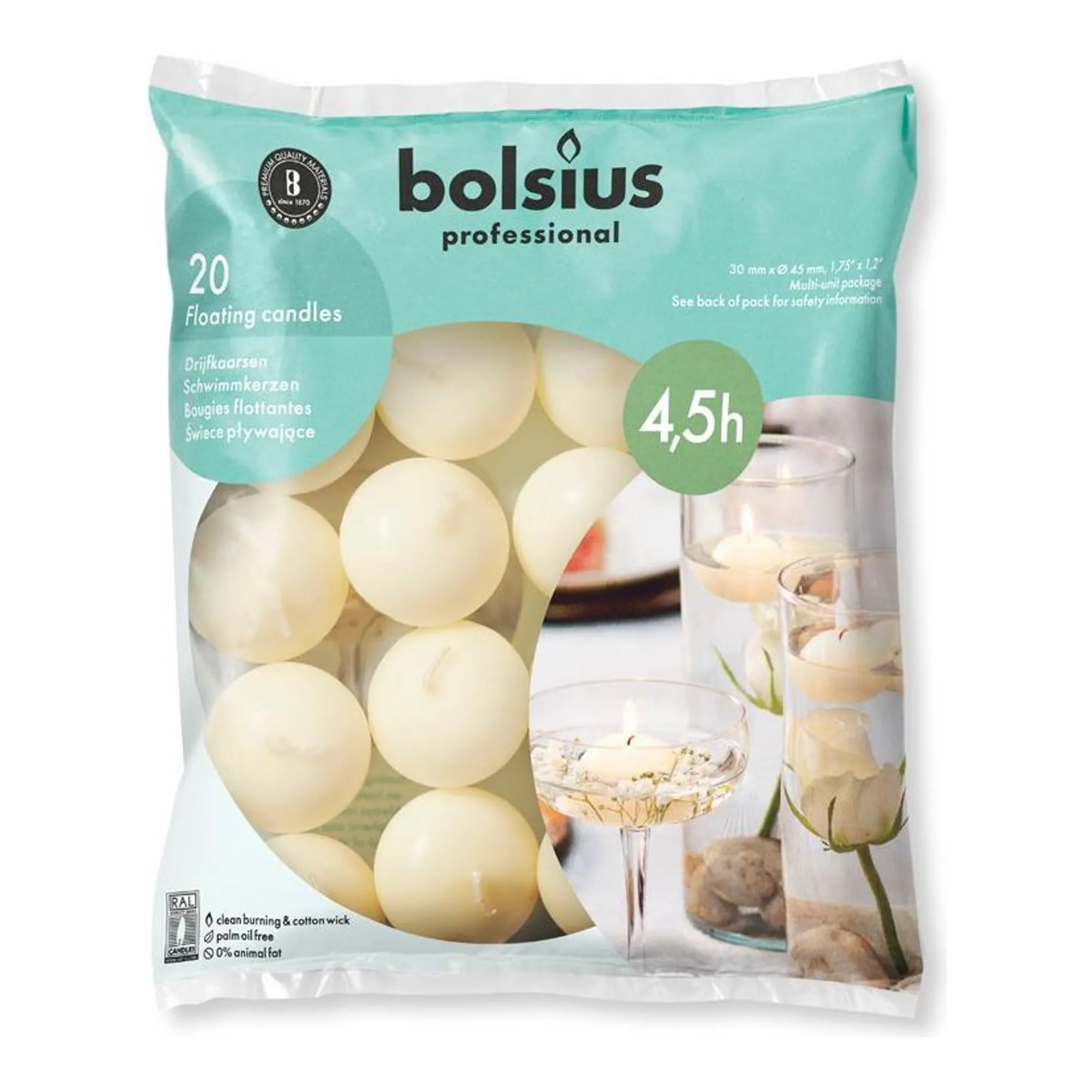 Bolsius Prof Drijfkaarsen Ivoor (20 stuks)
