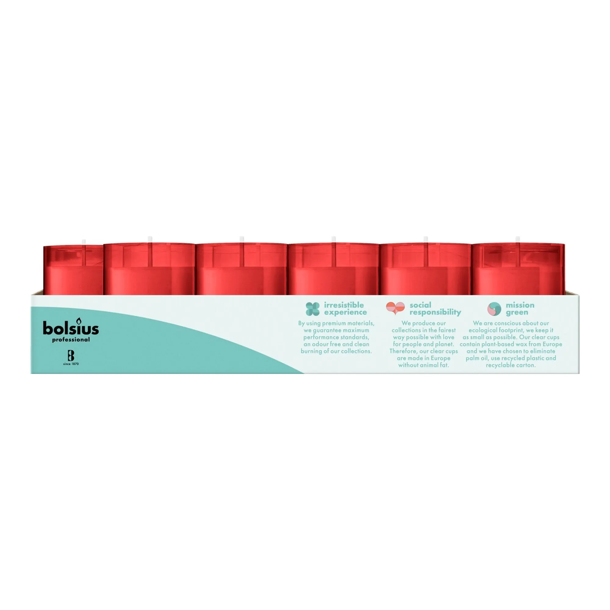 Bolsius Professional Clear Cup Plus Rood 16 Branduren (40 stuks)
