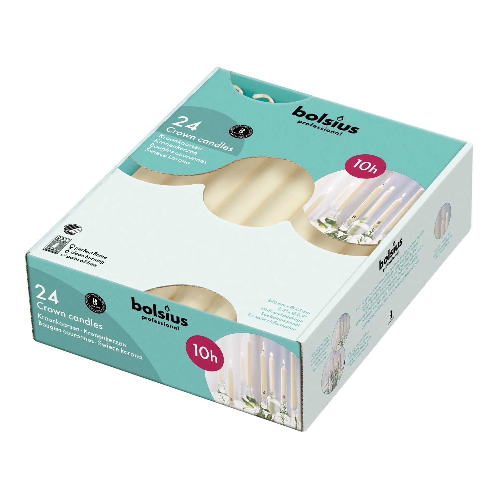 Bolsius Professional Kroonkaarsen Ivoor 240/24 mm 10 Uur (24 stuks)