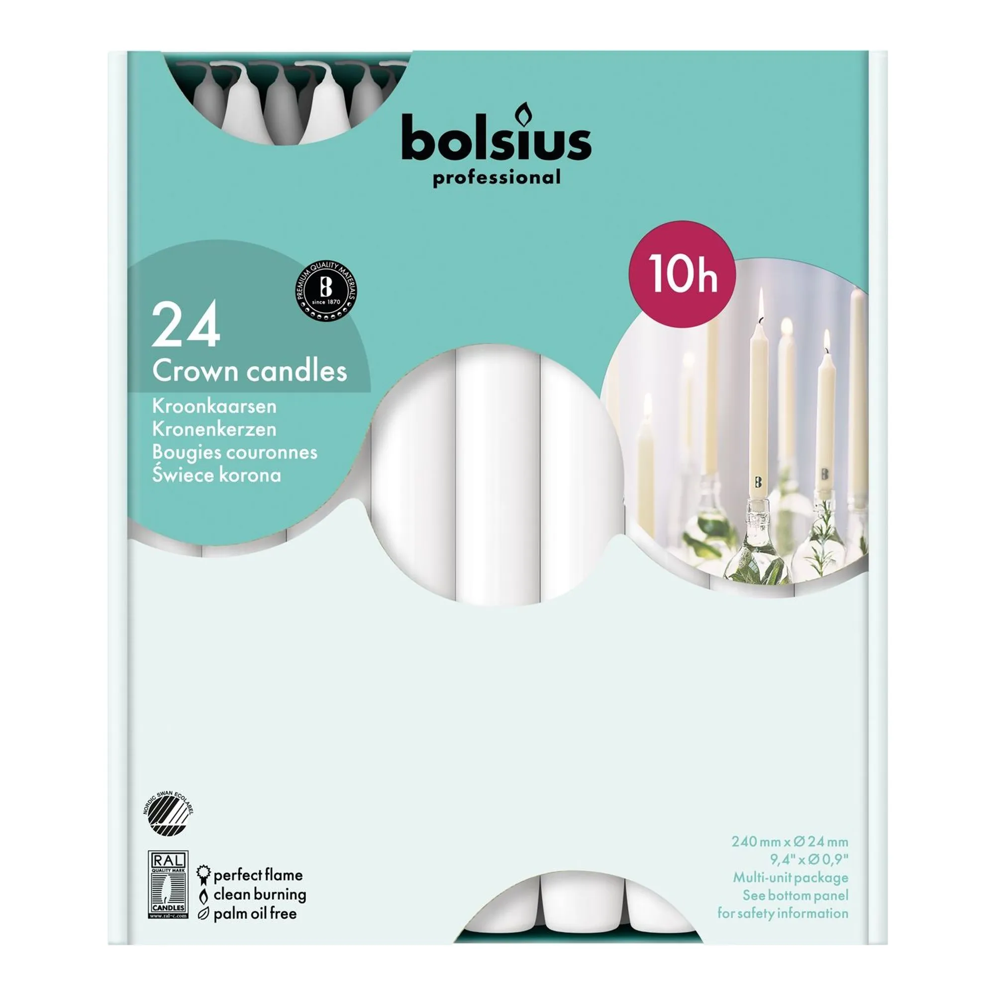 Bolsius Professional Kroonkaarsen Wit 10 Uur (24 stuks)