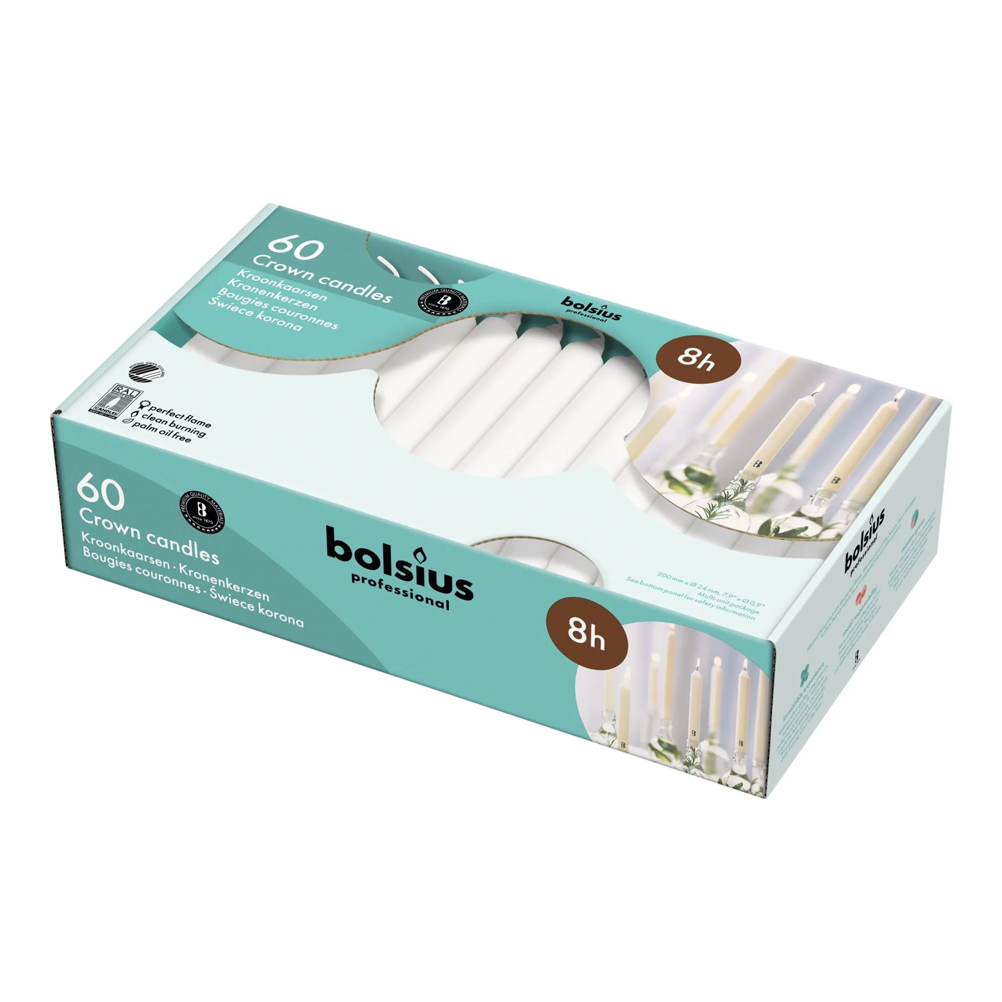 Bolsius Professional Kroonkaarsen Wit 200/24mm 8 Uur (60 stuks)